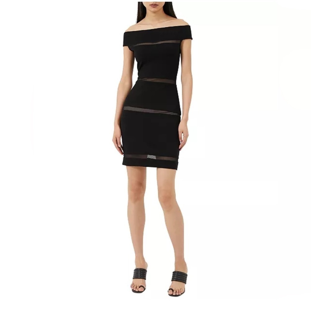 French Connection Women's Black Viven Paneled Off The-Shoulder Dress Size 6